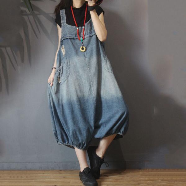 White Holes Large Jean Overalls Womans Korean Balloon Trousers