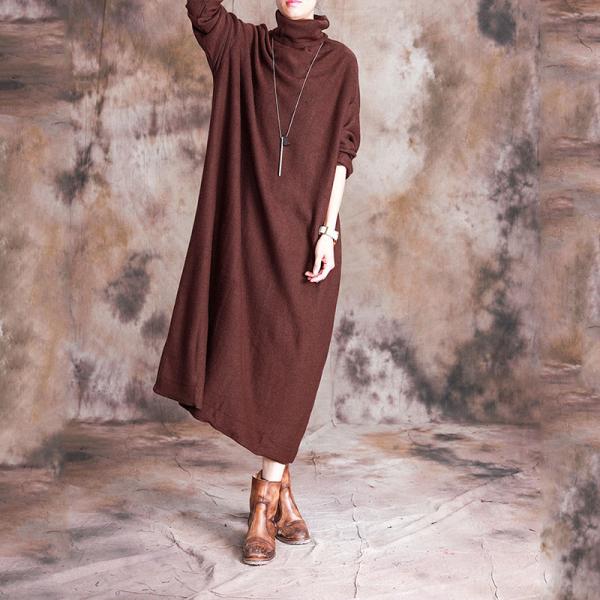 Long Sleeve Winter Turtleneck Dress Plain Knitted Loose Dress