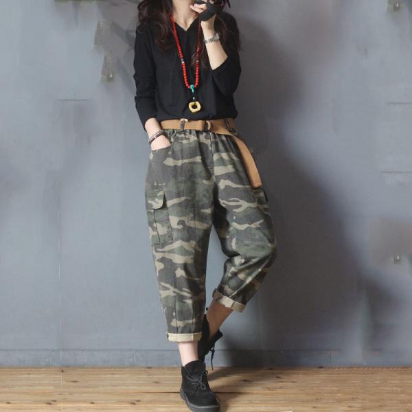 Street Style Womans Camouflage Trousers Flap Pockets Harem Pants