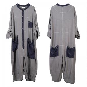 Cotton Linen Gray Jumpsuits Plus Size Vintage Jumpsuits for Women