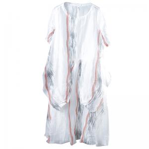 Half Sleeve Vintage Printed White Dress Loose Beach Dress