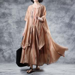 Layering Belted Flouncing Dress Vintage Loose Resort Wear