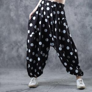 Comfy Style Cotton Polka Dot Trousers Elastic Thai Pants for Woman