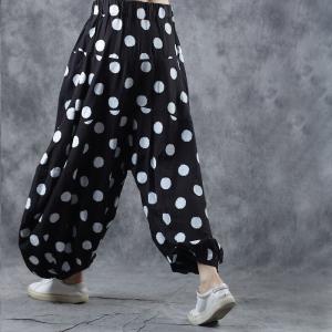 Comfy Style Cotton Polka Dot Trousers Elastic Thai Pants for Woman