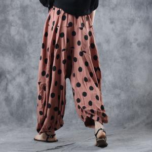 Comfy Style Cotton Polka Dot Trousers Elastic Thai Pants for Woman