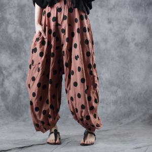 Comfy Style Cotton Polka Dot Trousers Elastic Thai Pants for Woman