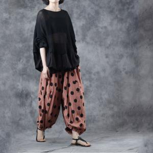 Comfy Style Cotton Polka Dot Trousers Elastic Thai Pants for Woman