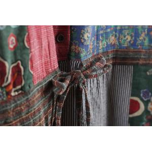 Folk Style Printed Linen Jumpsuits Vintage Loose Drawstring Jumpsuits