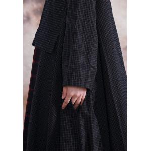 Patch Pocket Red Plaids Overcoat Loose Flax Clothing for Woman