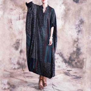 Over50 Style Plus Size Abaya Dress Black Fall Balloon Dress