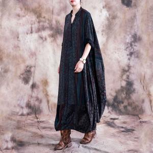 Over50 Style Plus Size Abaya Dress Black Fall Balloon Dress