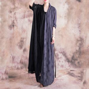 Fall Fashion Cotton Linen Checkered Caftan Designer Plus Size Maxi Dress