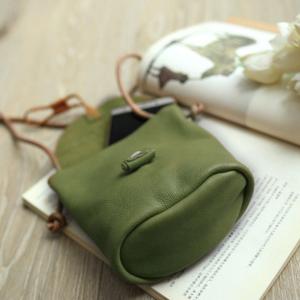 Solid Color Genuine Leather Shoulder Bag Vintage Cellphone Pouch