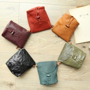 Solid Color Genuine Leather Shoulder Bag Vintage Cellphone Pouch