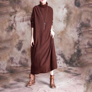 Long Sleeve Winter Turtleneck Dress Plain Knitted Loose Dress