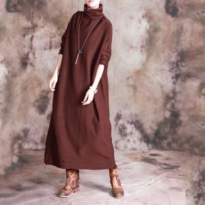 Long Sleeve Winter Turtleneck Dress Plain Knitted Loose Dress