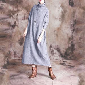 Long Sleeve Winter Turtleneck Dress Plain Knitted Loose Dress