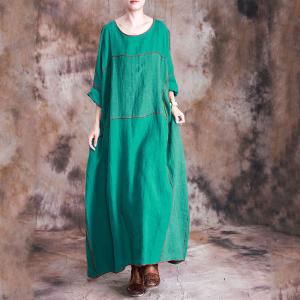 Casual Style Plus Size Maxi Dress Elegant Striped Linen Caftan