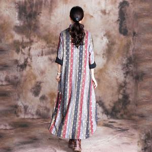 Colorful Vertical Striped Winter Dress Wool Blend Loose Turtleneck Dress