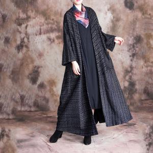 High-Quality Plus Size Woolen Overcoat Womans Black Tweed Coat