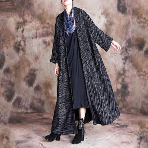 High-Quality Plus Size Woolen Overcoat Womans Black Tweed Coat