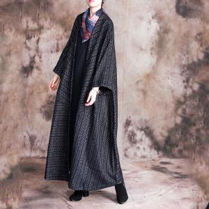 High-Quality Plus Size Woolen Overcoat Womans Black Tweed Coat
