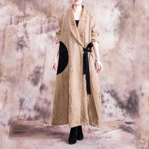 Patchwork Fringed Maxi Jacket Tailored Collar Tied Kimono Coat