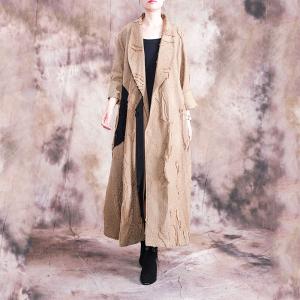 Patchwork Fringed Maxi Jacket Tailored Collar Tied Kimono Coat