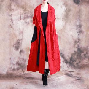 Patchwork Fringed Maxi Jacket Tailored Collar Tied Kimono Coat