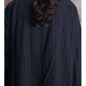 Front Pockets Striped Shirt Dress Cotton Linen Elegant Cardigan
