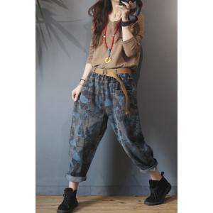Blue Camouflage Pants Straight Pockets Womans Baggy Jeans