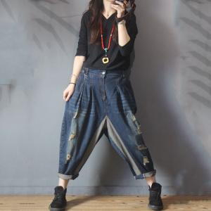 High-Waisted Baggy Ripped Jeans Korean 90s Mom Jeans