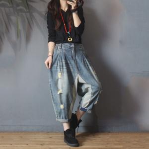 High-Waisted Baggy Ripped Jeans Korean 90s Mom Jeans