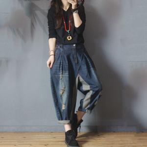 High-Waisted Baggy Ripped Jeans Korean 90s Mom Jeans