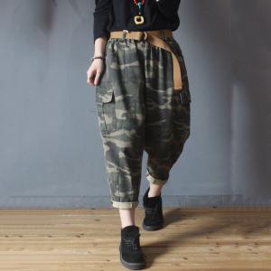 Street Style Womans Camouflage Trousers Flap Pockets Harem Pants