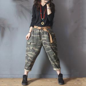 Street Style Womans Camouflage Trousers Flap Pockets Harem Pants