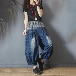 Color Fading  Baggy Balloon Pants Plus Size Denim Bloomers