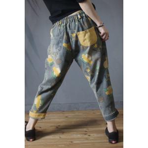 Korean Style Cartoon Jeans Baggy Patchwork Mom Jeans In 90s