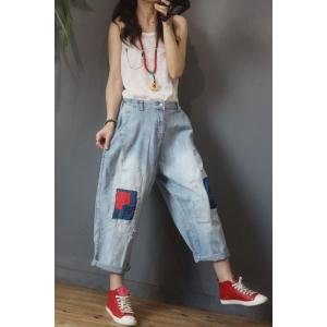 Street Style Red Patchwork Dad Jeans Empire Waist Baggy Jeans