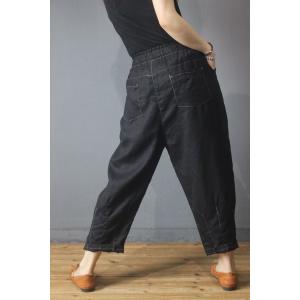 Color Block Wide Leg Trousers Cotton Linen Vintage Comfy Pants