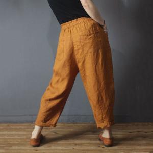 Color Block Wide Leg Trousers Cotton Linen Vintage Comfy Pants