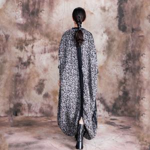 Contras Color Leopard Print Oversized Cardigan Back Slits Letter Overcoat