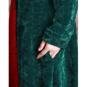 Contrasting Color Crew Neck Overcoat Long Sleeve Elegant Velvet Overcoat