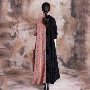 Contrasting Color Crew Neck Overcoat Long Sleeve Elegant Velvet Overcoat