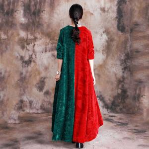 Contrasting Color Crew Neck Overcoat Long Sleeve Elegant Velvet Overcoat