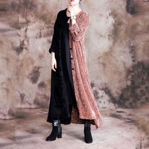 Contrasting Color Crew Neck Overcoat Long Sleeve Elegant Velvet Overcoat