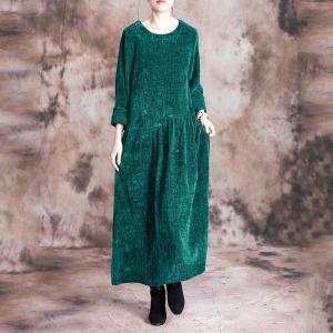 Solid Color Long Sleeve Winter Dress Loose Velvet Dress