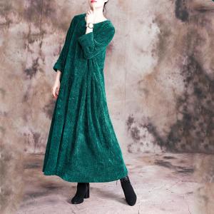 Solid Color Long Sleeve Winter Dress Loose Velvet Dress