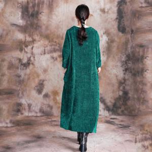 Solid Color Long Sleeve Winter Dress Loose Velvet Dress