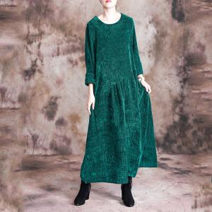 Solid Color Long Sleeve Winter Dress Loose Velvet Dress